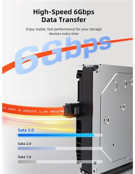 CABLETIME καλώδιο SATA III CT-SATA3, 6Gbps, 0.50m, πορτοκαλί