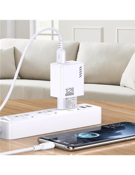 KAKUSIGA φορτιστής τοίχου KSC-1238 με καλώδιο USB-C, 2x USB, 12W, μαύρος