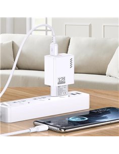 KAKUSIGA φορτιστής τοίχου KSC-1238 με καλώδιο USB-C, 2x USB, 12W, λευκός