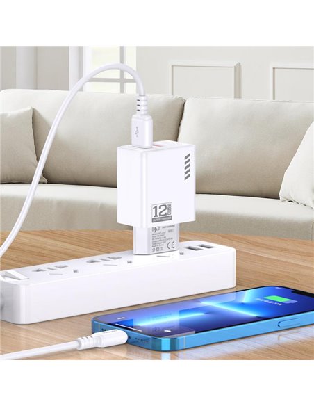 KAKUSIGA φορτιστής τοίχου KSC-1238 με καλώδιο Lightning, 2x USB, 12W, μαύρος