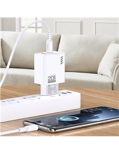 KAKUSIGA φορτιστής τοίχου KSC-1240 με καλώδιο USB-C, USB & USB-C, 20W, μαύρος