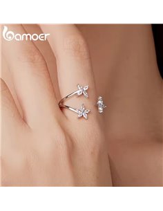 BAMOER δαχτυλίδι BSR710-E με κυβική ζιρκόνια, ανοιγόμενο, ασήμι 925, ασημί