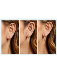 BAMOER σκουλαρίκια κρίκοι YIE262 με 3x σετ charm, κυβική ζιρκόνια, χαλκός, χρυσό