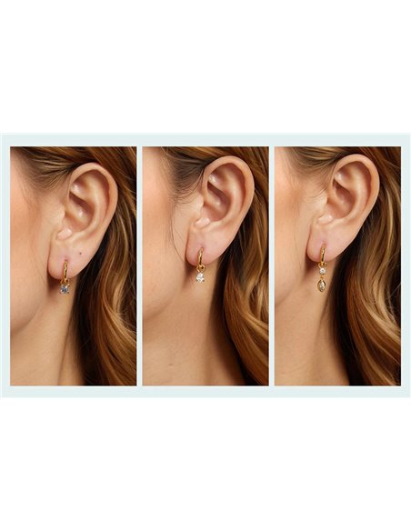 BAMOER σκουλαρίκια κρίκοι YIE262 με 3x σετ charm, κυβική ζιρκόνια, χαλκός, χρυσό