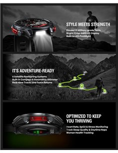 ZEBLAZE smartwatch Stratos 4 με φακό, heart rate, 1.43" AMOLED, GPS, 5 ΑΤΜ, MIL-STD-810H, μαύρο