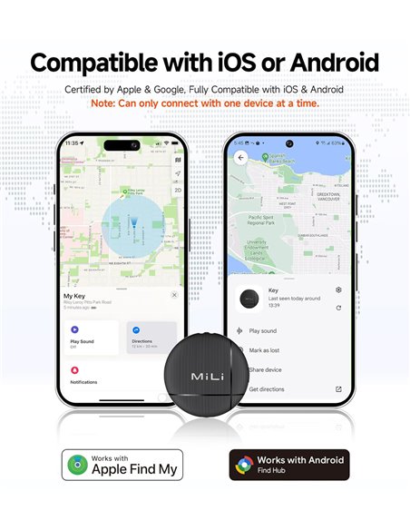 MILI smart tag LiTag Duo για iOS & Android συσκευές, Bluetooth tracker, μαύρο