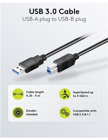 GOOBAY καλώδιο USB 3.0 σε USB Type B 95721, 0.25m, 5Gbps, μαύρο