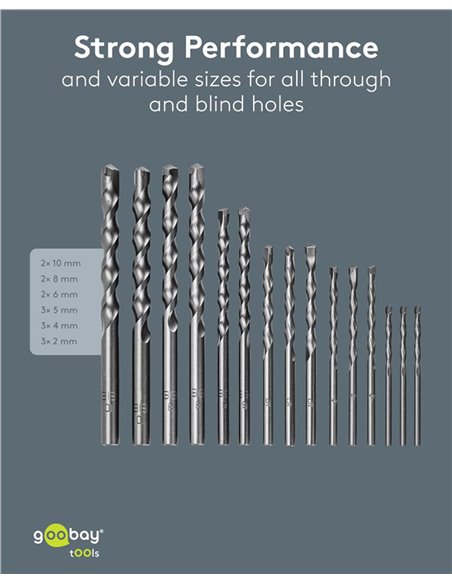 GOOBAY σετ τρυπάνια 77849 για τοίχο, χάλυβας άνθρακα/YG8, 3–10mm, κυλινδρικό, 15τμχ