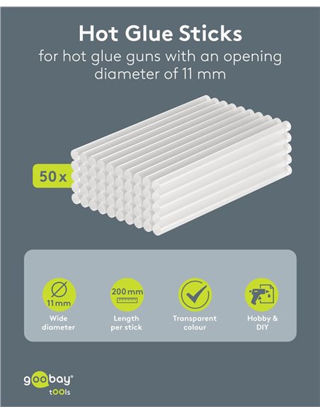 GOOBAY ράβδοι σιλικόνης 77853, Φ11mm x 200mm, διάφανο, 50τμχ