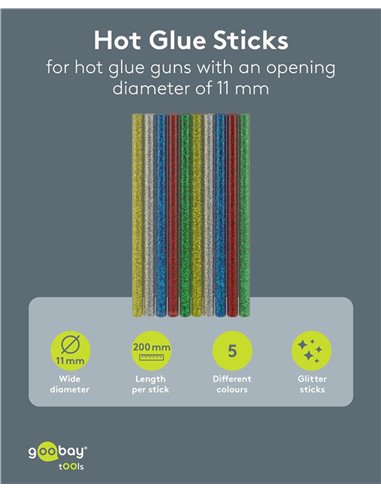 GOOBAY ράβδοι σιλικόνης 77855, Φ11mm x 200mm, glitter διάφορα χρώματα, 10τμχ