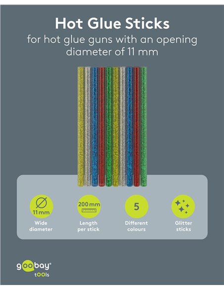 GOOBAY ράβδοι σιλικόνης 77855, Φ11mm x 200mm, glitter διάφορα χρώματα, 10τμχ