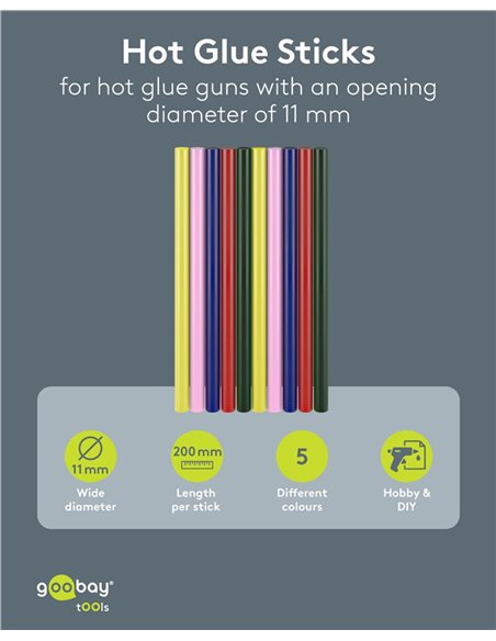 GOOBAY ράβδοι σιλικόνης 77856, Φ11mm x 200mm, διάφορα χρώματα, 10τμχ