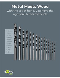 GOOBAY σετ τρυπάνια 77847 για ξύλο, χάλυβας άνθρακα, 3–10mm, κυλινδρικό, 15τμχ