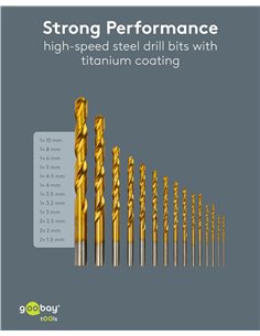 GOOBAY σετ τρυπάνια 77850 για μέταλλο, HSS, 1.5-10mm, κυλινδρικό, 15τμχ