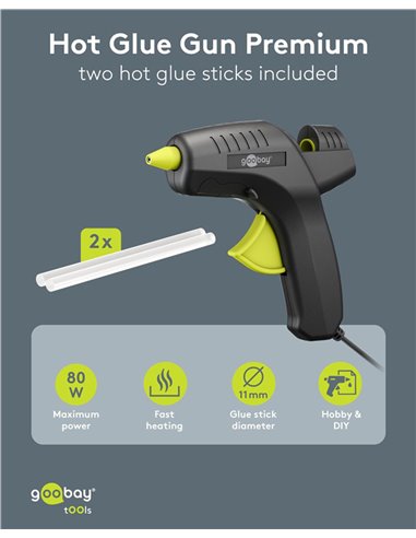 GOOBAY πιστόλι θερμοκόλλησης σιλικόνης 77824 με 2x ράβδους σιλικόνης 11mm, 80W, μαύρο