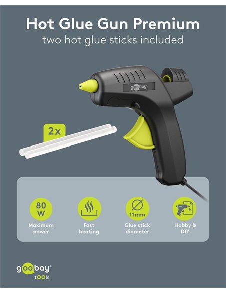 GOOBAY πιστόλι θερμοκόλλησης σιλικόνης 77824 με 2x ράβδους σιλικόνης 11mm, 80W, μαύρο