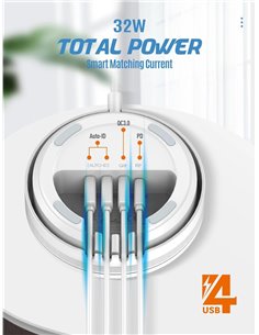 LDNIO σταθμός φόρτισης AW003, USB-C/3x USB/wireless, 32W, PD/QC, λευκός