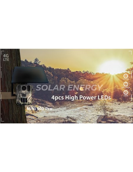 SUNTEK smart ηλιακή κάμερα κυνηγού Mini 900 Pro, PIR, 4G, 30MP/2K, SD, IP65