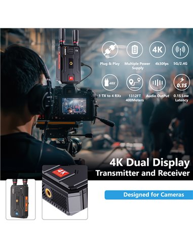 VRRIIS HDMI σύστημα ασύρματης μετάδοσης βίντεο WL097 Pro, 4K, 2.4/5GHz, έως 400m