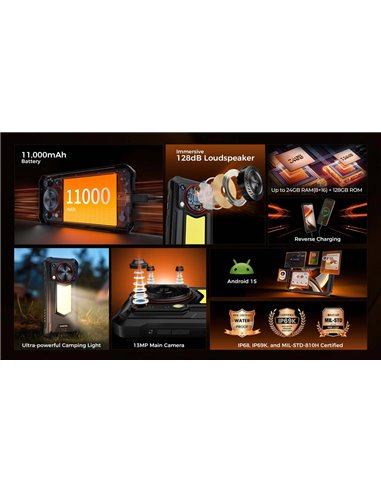 OUKITEL smartphone WP53 με ηχείο 3W, 6.52", 8/128GB, 11000mAh, IP68/IP69K/MIL-STD-810H, μαύρο