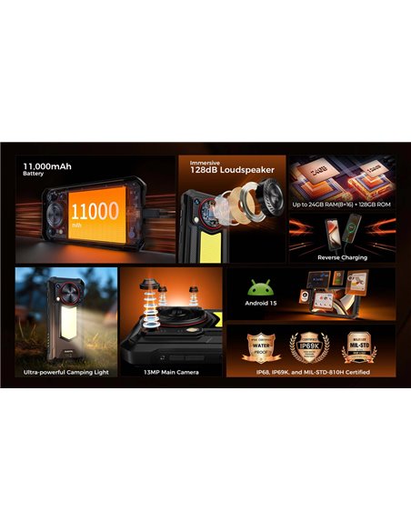 OUKITEL smartphone WP53 με ηχείο 3W, 6.52", 8/128GB, 11000mAh, IP68/IP69K/MIL-STD-810H, μαύρο