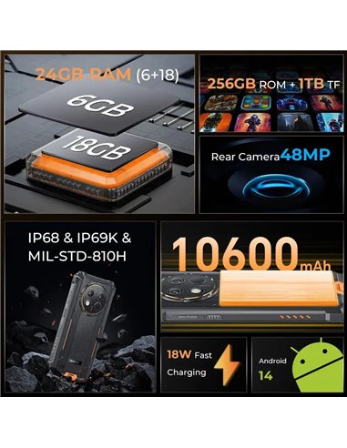 OUKITEL smartphone G1, 6.52", 6/256GB, 10600mAh, IP68/IP69K/MIL-STD-810H, μαύρο