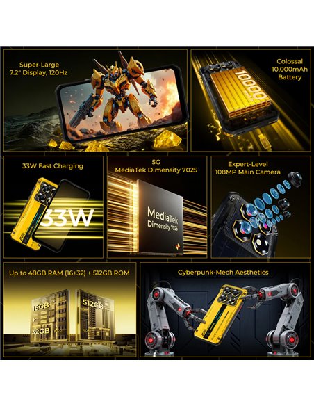 OUKITEL smartphone WP60, 7.2", 8/256GB, 5G, 10000mAh, IP68/IP69K/MIL-STD-810H, κίτρινο