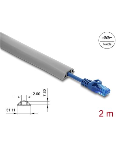 DELOCK κανάλι καλωδίων 20766 με αυτοκόλλητο, εύκαμπτο PVC, 30x10mm, 2m, γκρι