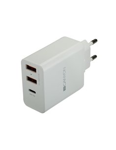 Canyon H-08 PD Power Adapter 30W USB-C 2USB-A White - CNE-CHA08W