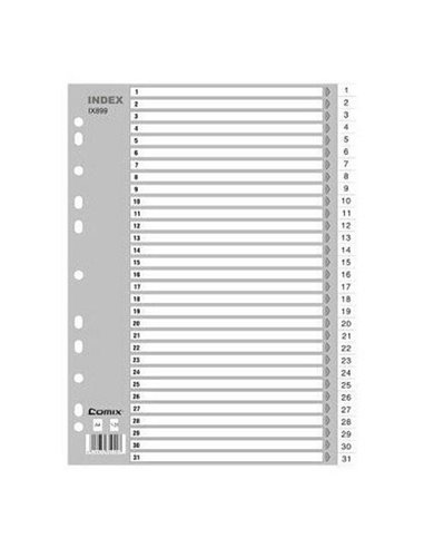 Comix διαχωριστικά πλαστικά γκρι Α4, 1-31 θέματα