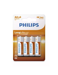 Philips R6L4B.GRS Μπαταρίες μεγάλης διάρκειας ζωής Zinc-Chloride 4 τμχ AA