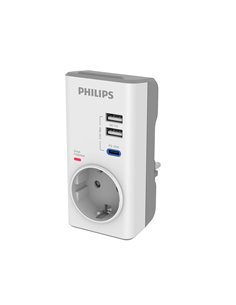 Philips CHP8010W.GRS Μονόπριζο ασφαλείας με 2USB+Type-C, 3680W, 380J