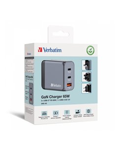 Verbatim GNC-65 GaN Charger 3 Port 65W USB AC (EU UK US)