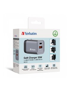 Verbatim GNC-35 GaN Charger 2 Port 35W USB AC (EU UK US)