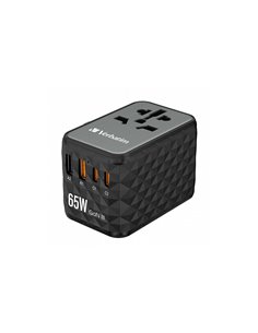 Verbatim UTA-05 GaN III Universal Travel Adapter with 2 x USB-C PD 65W   QC 4+ 2 x USB-A