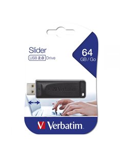 VERBATIM USB DRIVE 2.0 STORE ´N´ GO SLIDER 64GB BLACK