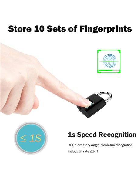 Λουκέτο ασφαλείας με fingerprint CTL-0021, 50mm, μεταλλικό, μαύρο
