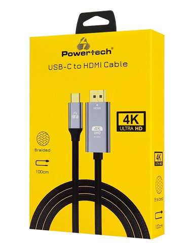 POWERTECH καλώδιο USB-C σε HDMI PTR-0171, 4K/60Hz, 10.2 Gbps, 1m, μαύρο