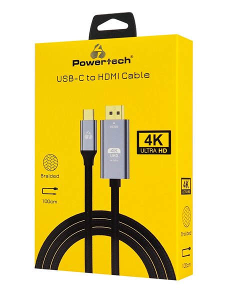 POWERTECH καλώδιο USB-C σε HDMI PTR-0171, 4K/60Hz, 10.2 Gbps, 1m, μαύρο
