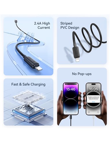 USAMS καλώδιο Lightning σε USB US-SJ689, 2.4A, 480Mbps, 1m, λευκό