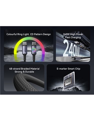 USAMS καλώδιο USB-C SJ751, 240W, 480Mbps, 1.2m, μαύρο