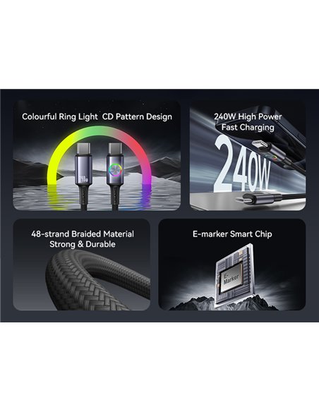 USAMS καλώδιο USB-C SJ751, 240W, 480Mbps, 1.2m, μαύρο