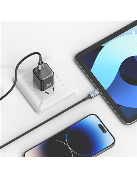 USAMS καλώδιο Lightning σε USB-C SJ753, 30W, 480Mbps, 1.2m, μαύρο