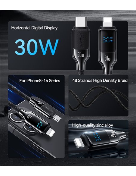 USAMS καλώδιο Lightning σε USB-C SJ741, 30W, 480Mbps, 1.2m, λευκό