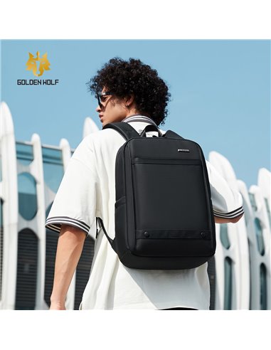GOLDEN WOLF τσάντα πλάτης GB00705 με θήκη laptop 15.6", 17L, μαύρη