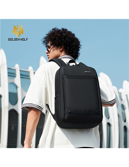 GOLDEN WOLF τσάντα πλάτης GB00705 με θήκη laptop 15.6", 17L, μαύρη