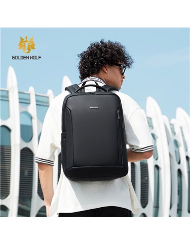 GOLDEN WOLF τσάντα πλάτης GB00731 με θήκη laptop 15.6", 17L, μαύρη