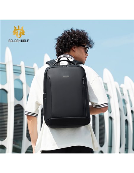 GOLDEN WOLF τσάντα πλάτης GB00731 με θήκη laptop 15.6", 17L, μαύρη