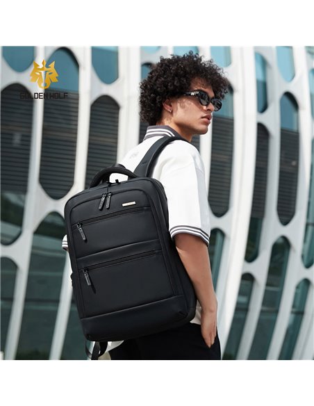 GOLDEN WOLF τσάντα πλάτης GB00707 με θήκη laptop 15.6", 21L, μαύρη