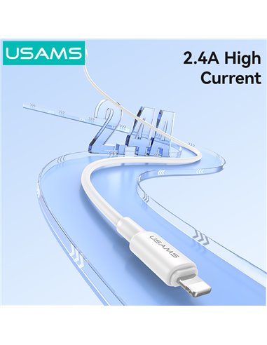 USAMS καλώδιο Lightning σε USB SJ762, 2.4A 12W, 480Mbps, 1m, λευκό